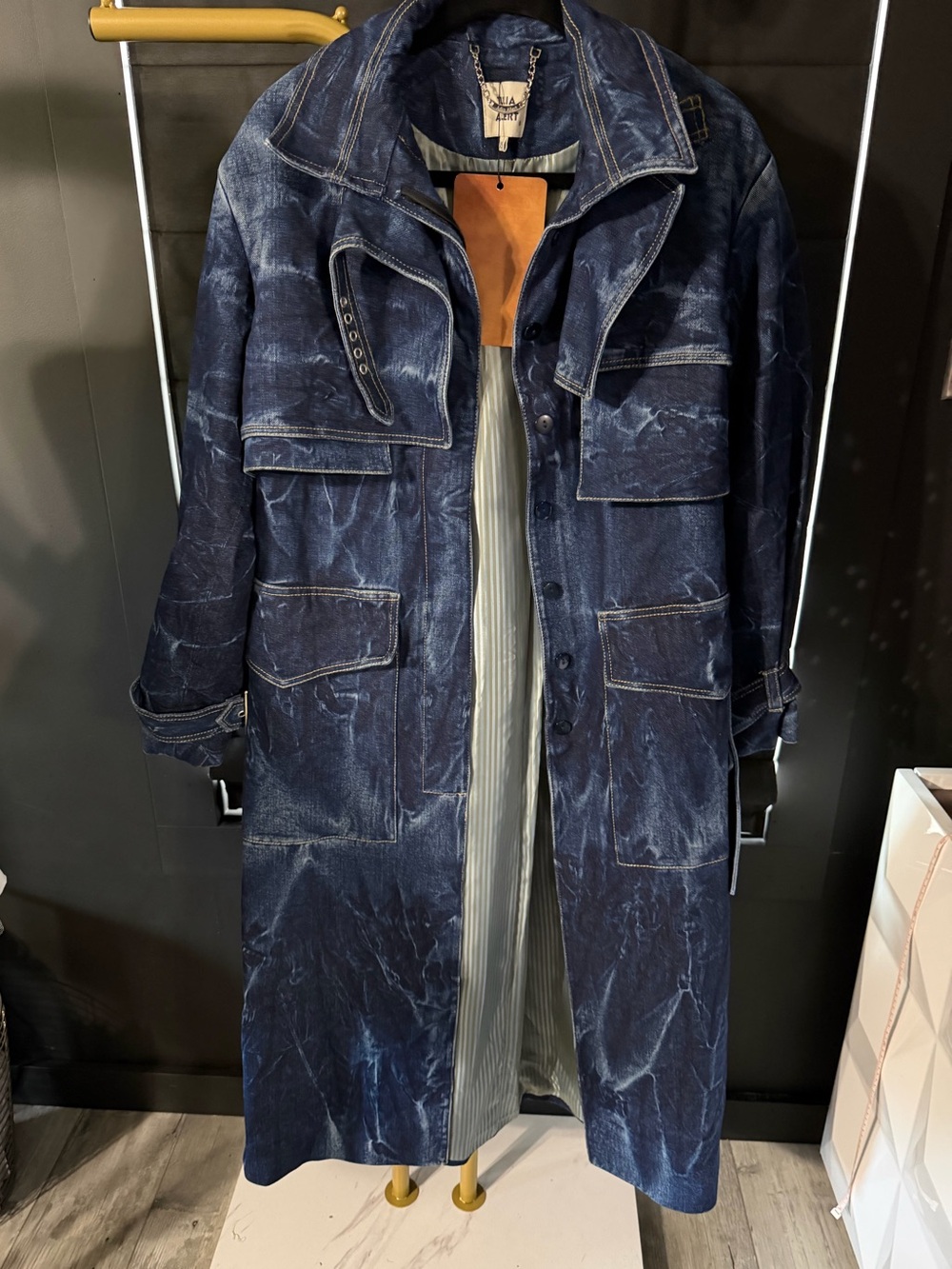 Julia Allert Blue Denim-Look Jacket with Striped Lining Oversized